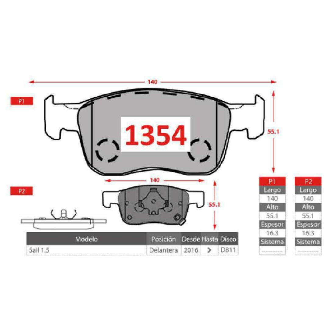 Servicio Integral de Frenos: Chevrolet Sail 1.5 (P1354 Wurtex)