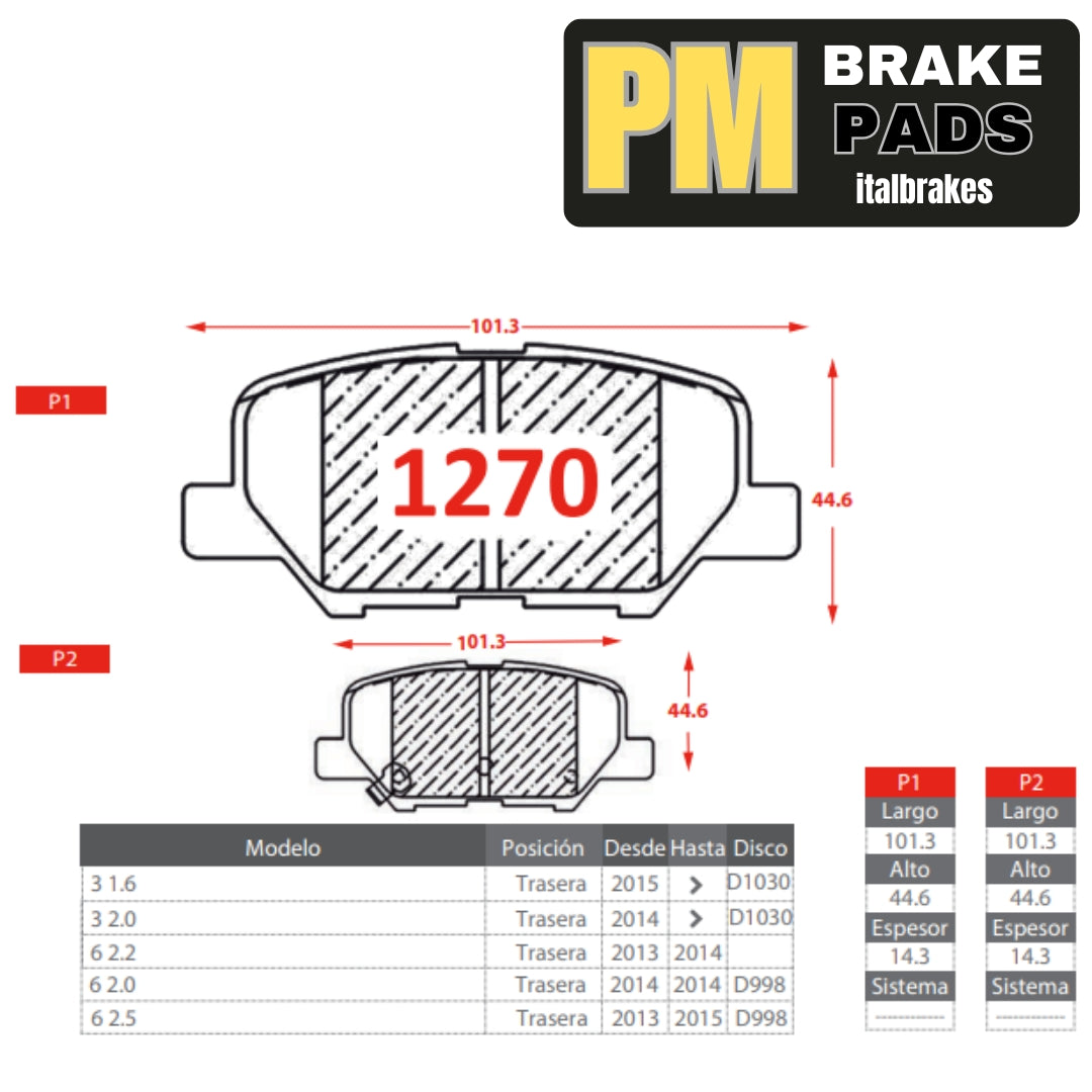 Pastilla de Freno Mazda 3 2014/ Trasera PM