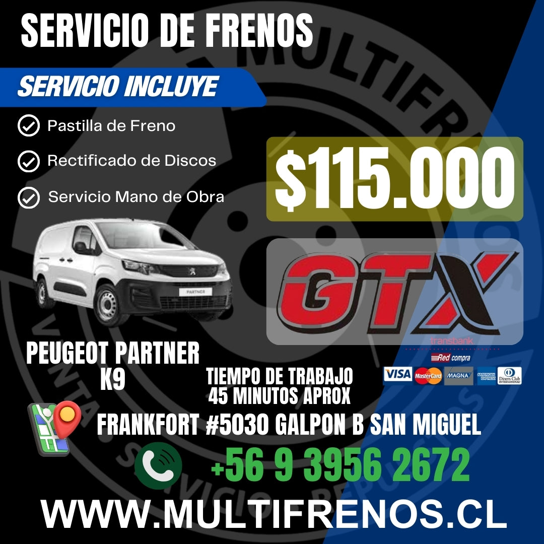 Servicio de Frenos Peugeot Partner K9 Completo Delantero