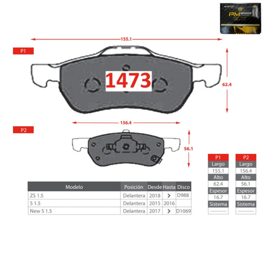 Pastilla de Freno MG ZS P1473 Italbrakes PM