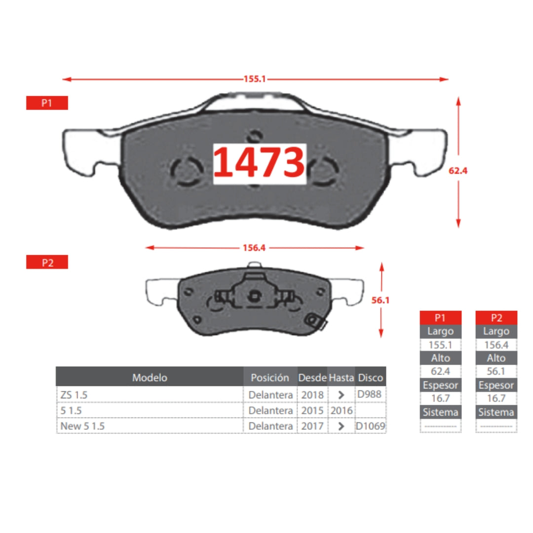 Servicio de Frenos MG ZS Completo Delantero