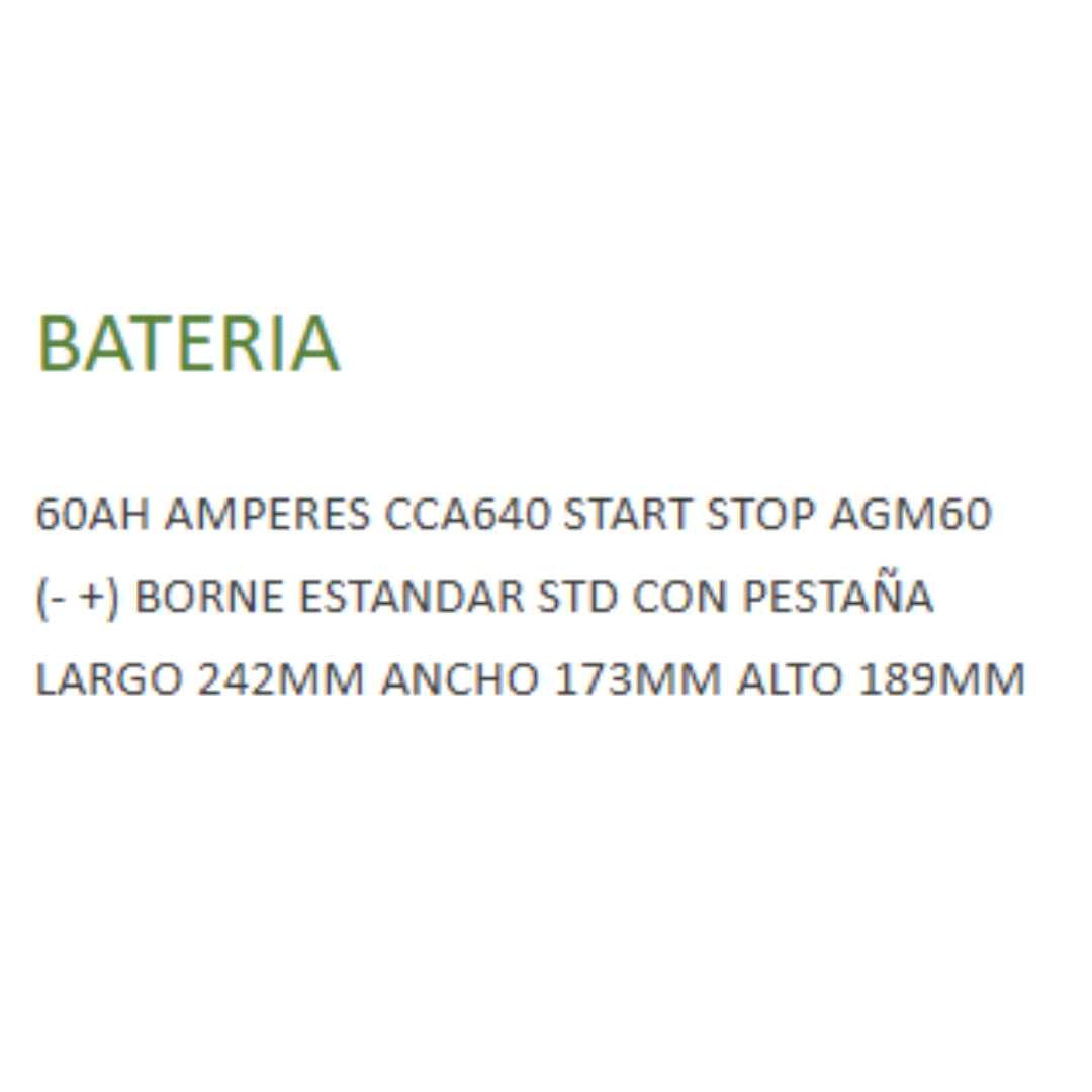 Bateria 12v 60AH CCA640 START STOP AGM 60 (-+) SOLITE