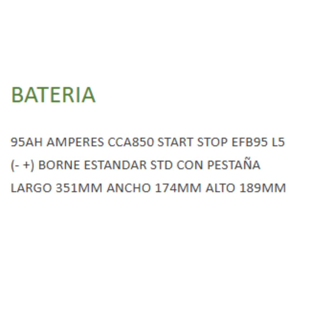 Bateria 12v 95AH CCA850 START STOP EFB 95 L5 SOLITE