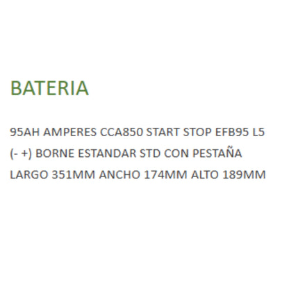 Bateria 12v 95AH CCA850 START STOP EFB 95 L5 SOLITE
