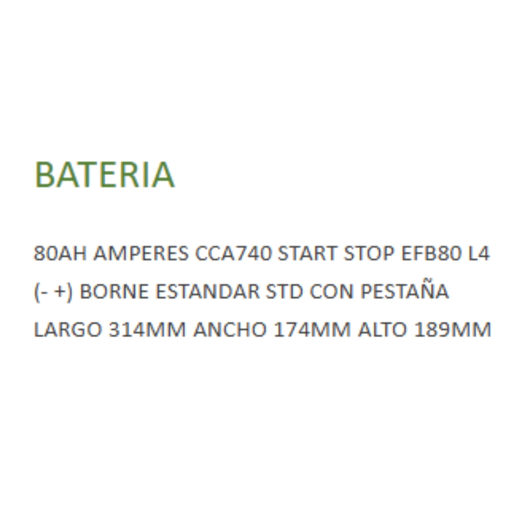 Bateria 12v 80AH CCA 740 START STOP EFB 80 L4