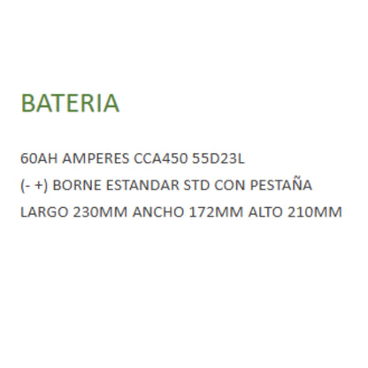 Bateria 12v 60AH 450CCA 55D23L (-+) STP