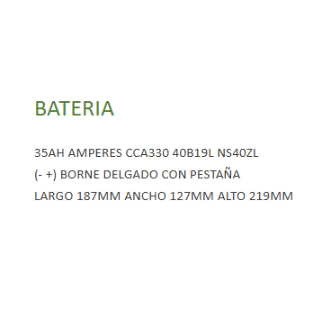 Bateria 12v 35AH 330CCA NS40ZL 40B19L (-+) STP