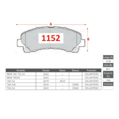 Servicio Integral de Frenos: Maxus T60 2.0/2.8 (P1152)