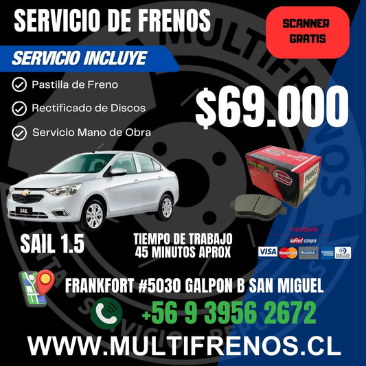 Servicio de Frenos Chevrolet Sail 1.5 Completo Delantero